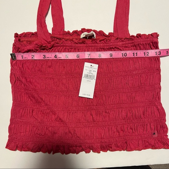 American Eagle Red Smocked Crop Top - Picture 4 of 8